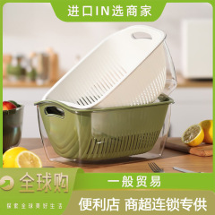 プラスチック肥厚ライト高級二層排水バスケット排水洗面器キッチン二層野菜洗いブルー排水大容量透明野菜洗面器