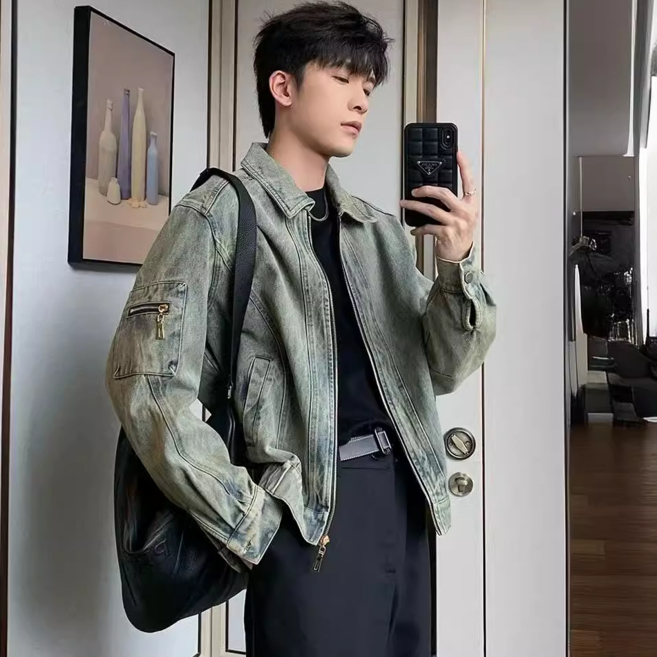 American-style Vibe Fashion Brand High Street Denim Jacket Men's Spring and Autumn Japanese Style Retro Couple's Jacket Fashion Brand Ins Ruffian Handsome