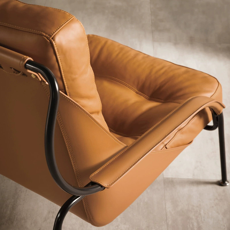Art de cuero ligero de lujo italiano sofá silla industrial silla de ocio diseño de sala de estar naranja silla de negociación