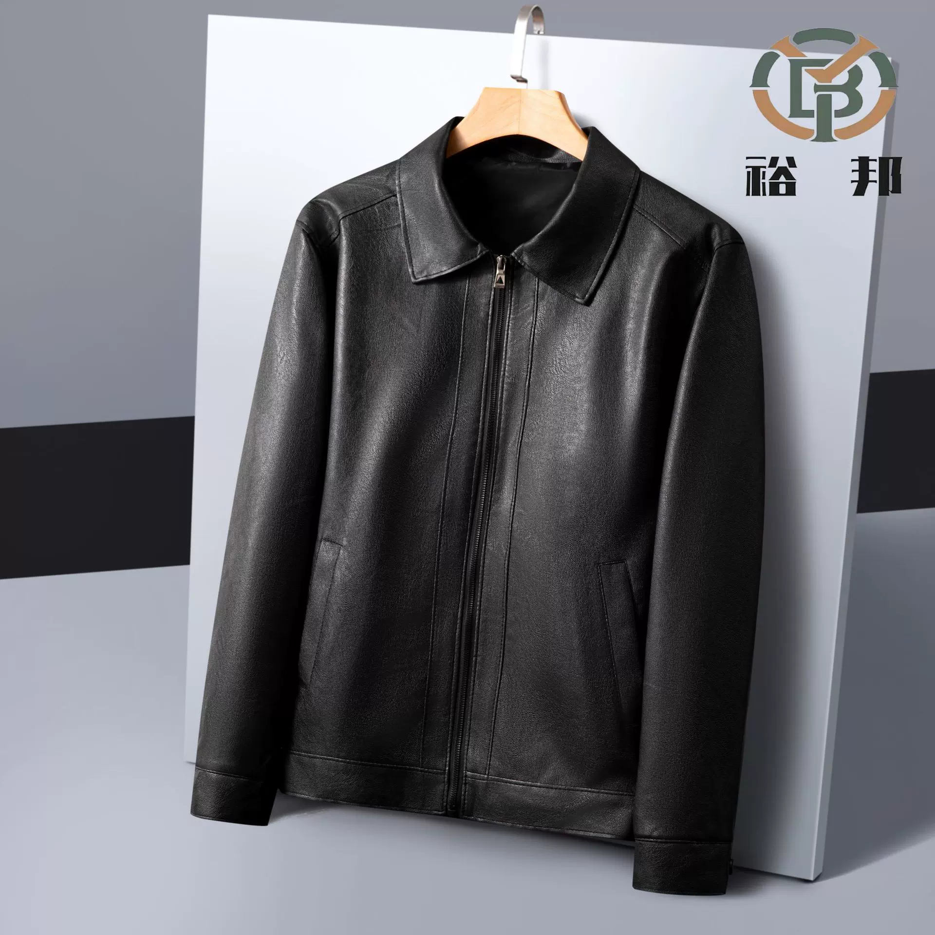 2025年新款男装单翻领皮衣中青年男士商务休闲拉链PU皮衣皮夹克51