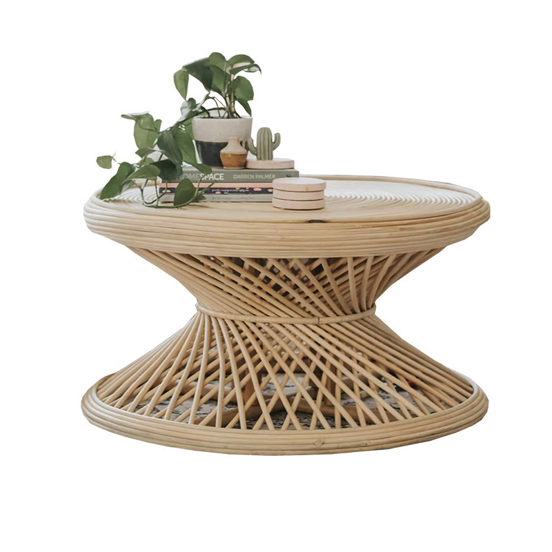 Ins verdadera mesa de té redonda de caña retro del sudeste asiático pequeña mesa redonda de estilo natural simple alojamiento de caña real redonda de caña varias casas pequeñas