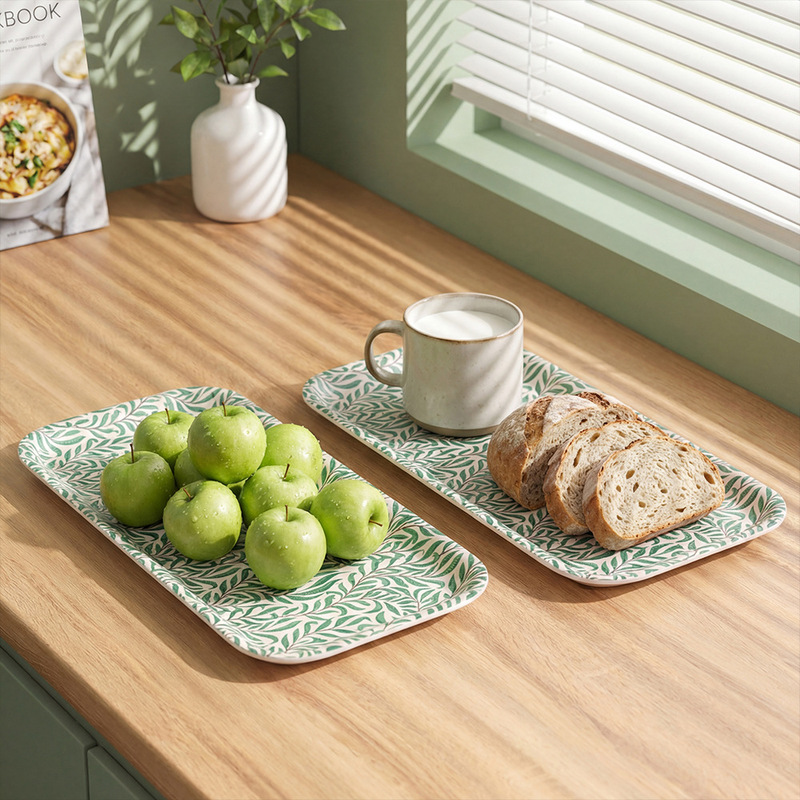 Wholesale Creative Patterned Pastoral Dinner Plates with Printed Designs, Suitable for Kindergarten Fruit Trays, Slightly Flawed Rectangular Plastic Trays, Fruit Plates