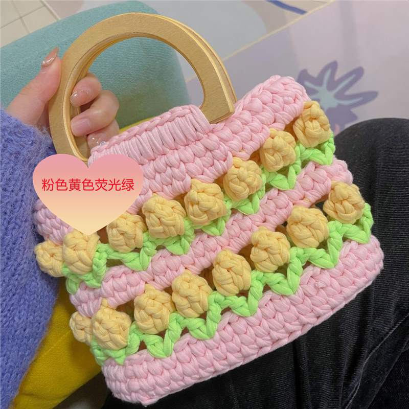 Línea de tela de bricolaje tejida a mano Bolso de tulipán Bolso de material Bolso para novias generosas y dulces