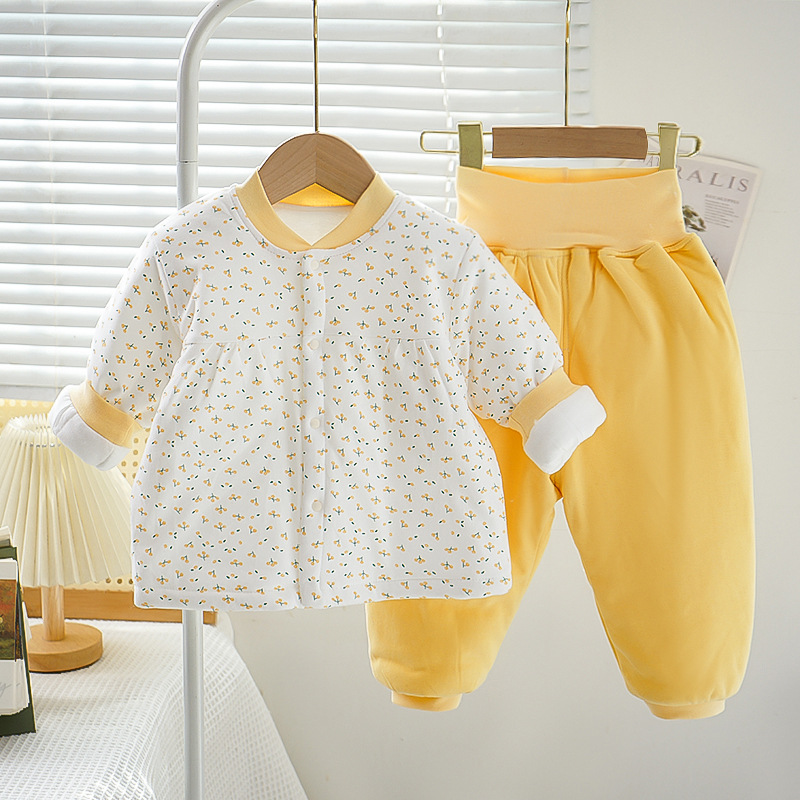 Yellow gypsophila-cotton high waist suit