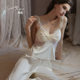 DZ Guiruo Light Luxury Silk Slippery Satin Underwear Hot Deep V Plus Chest Pad Suspender Long Shorts Home Clothes suit 5259