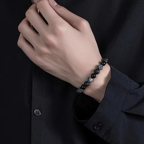 Dark Obsidian Stone Bead Necklace New Couple Fashion Trendy High-end Accessory