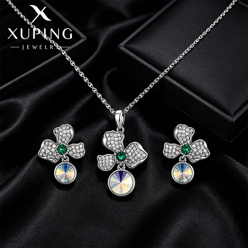 Xuping imitación de cristal de trébol collar conjunto ligero lujoso temperamento elegante dama dulce joyas al por mayor transfronterizas image 7