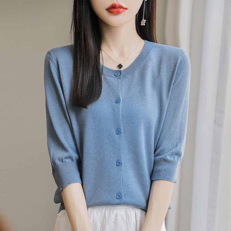 Short-Sleeved Knitwear Women's Thin Outer Blouse French Top Cardigan Summer Small Jacket Grandma Shirt Short Top