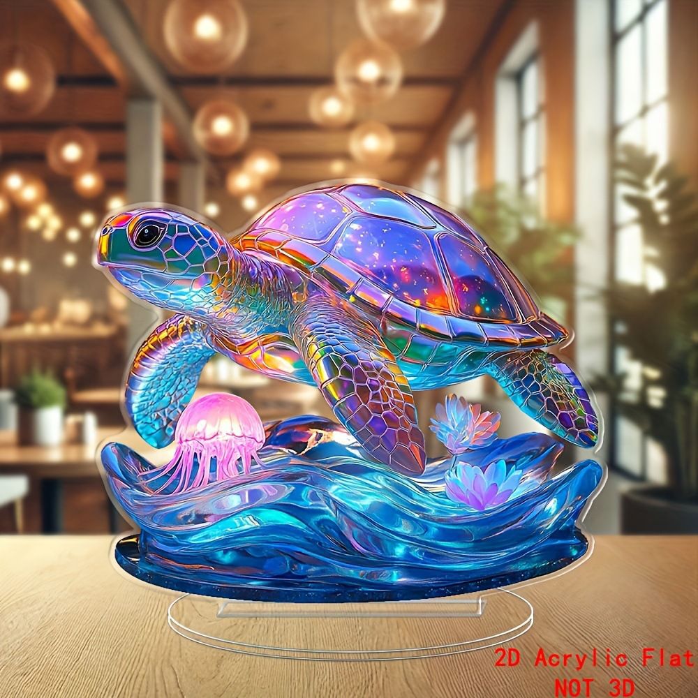 Transfronterizos nuevas tortugas de verano acrílico 2D plano decoración de escritorio impresión creativa decoración de medusas marinas coloridas