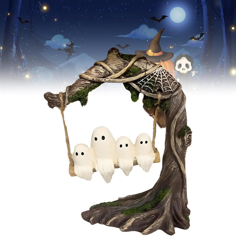 ハロウィン かわいいゴーストツリーブランコデコレーション ゴーストがブランコの木にハロウィンオーナメント|undefined