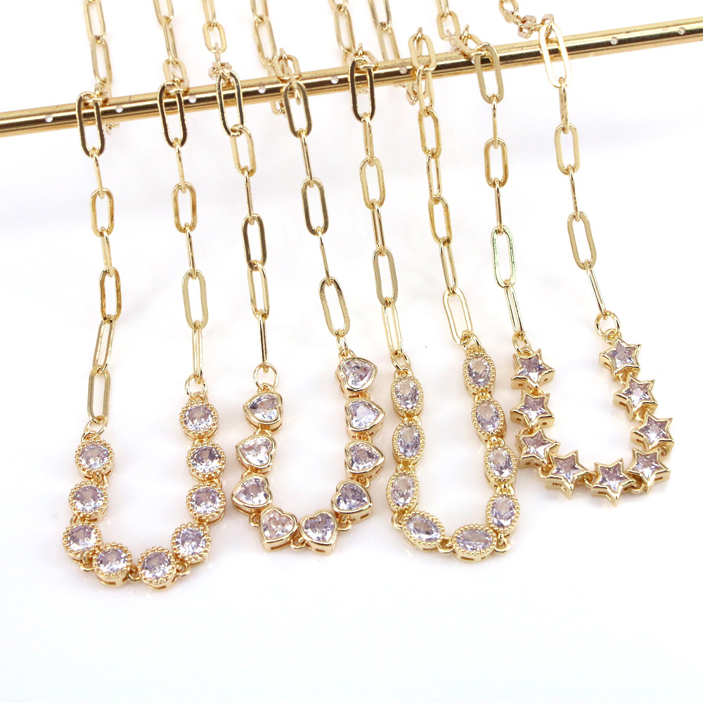Fashion Heart Shape Copper Necklace Gold Plated Zircon Copper Necklaces