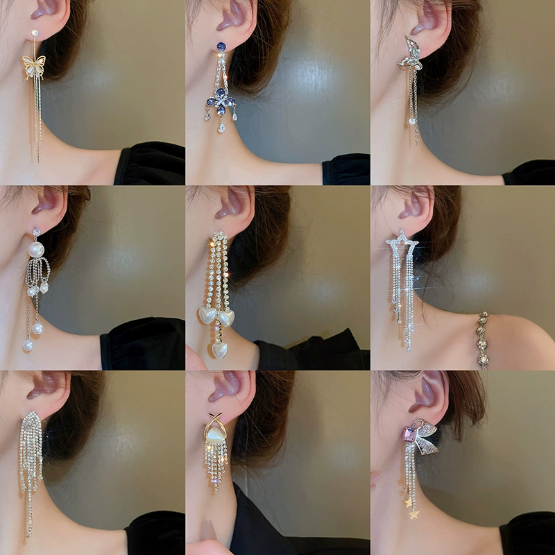 Серебряная игла, милые длинные свежие серьги с кисточками