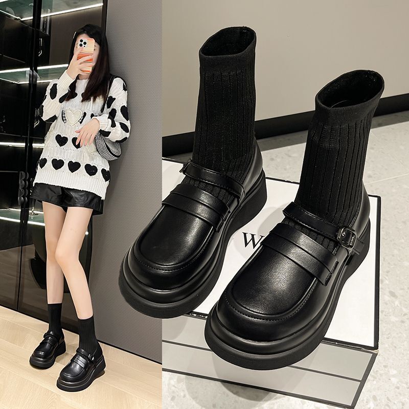 Socks and Boots for Women, British Style, 2026 Autumn and Winter, Thick-Soled Knitted Elastic Sock Boots, Trendy Slim Boots, Short Boots Socks and Boots for Women, British Style, 2026 Autumn and Winter, Thick-Soled Knitted Elastic Sock Boots, Trendy Slim Boots, Short Boots