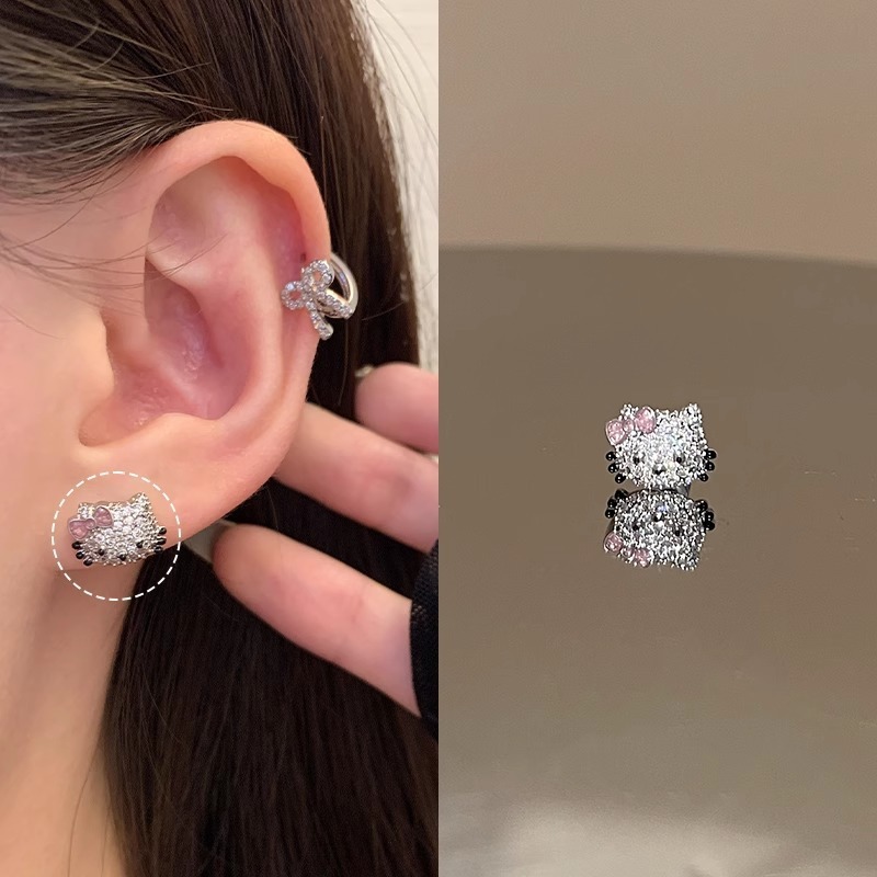 KT猫合集耳钉医用钛钢耳蜗钉可爱卡通凯蒂猫耳骨钉钛钢耳饰|undefined