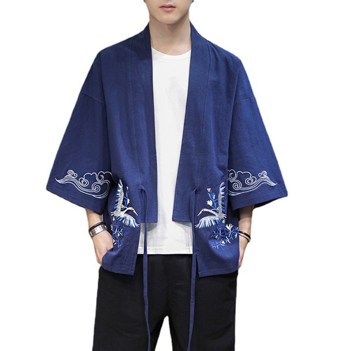 Kung fu Uniforms meditation tops Japanese kimono cardigan tang suit hanfu shirt for men embroidery outfit hanfu lay the crane restoring ancient ways