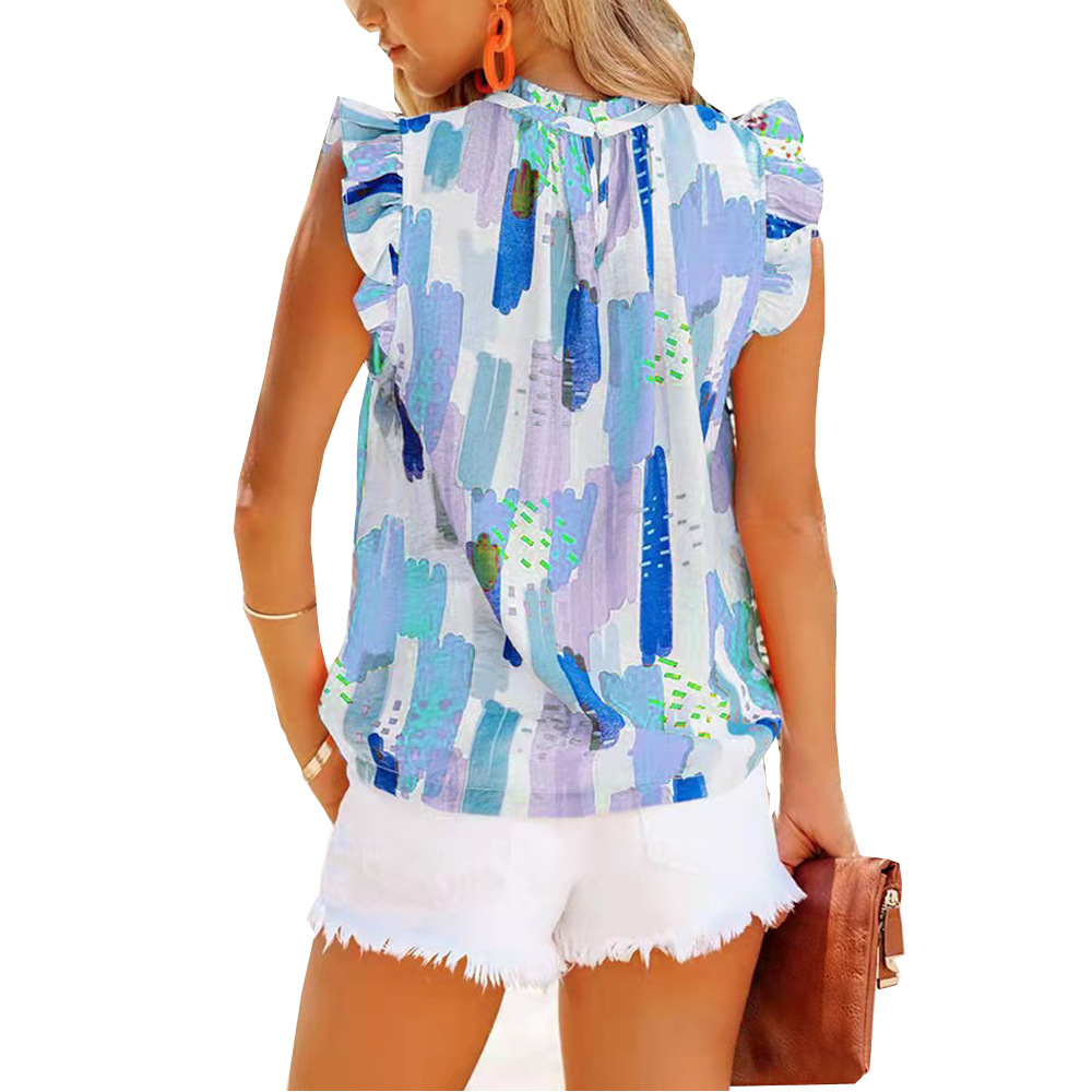 Women's Chiffon Shirt Sleeveless Blouses Printing Fashion Printing display picture 7