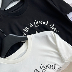 涼しい夏！ 5A 抗菌防ダニまだら猫プリントコットンルーズ Tシャツ半袖女性用
