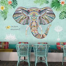 东南亚风格墙布泰国印度大象装饰壁画泰式餐厅瑜伽酒店背景墙壁纸