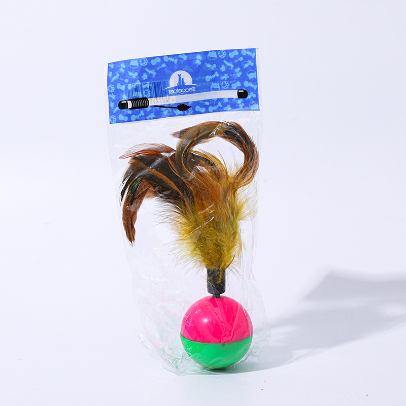 Hawo en stock al por mayor pluma estilo no invertida bola divertida gato juguete vaso pluma juguete 5,5 cm gato juguete