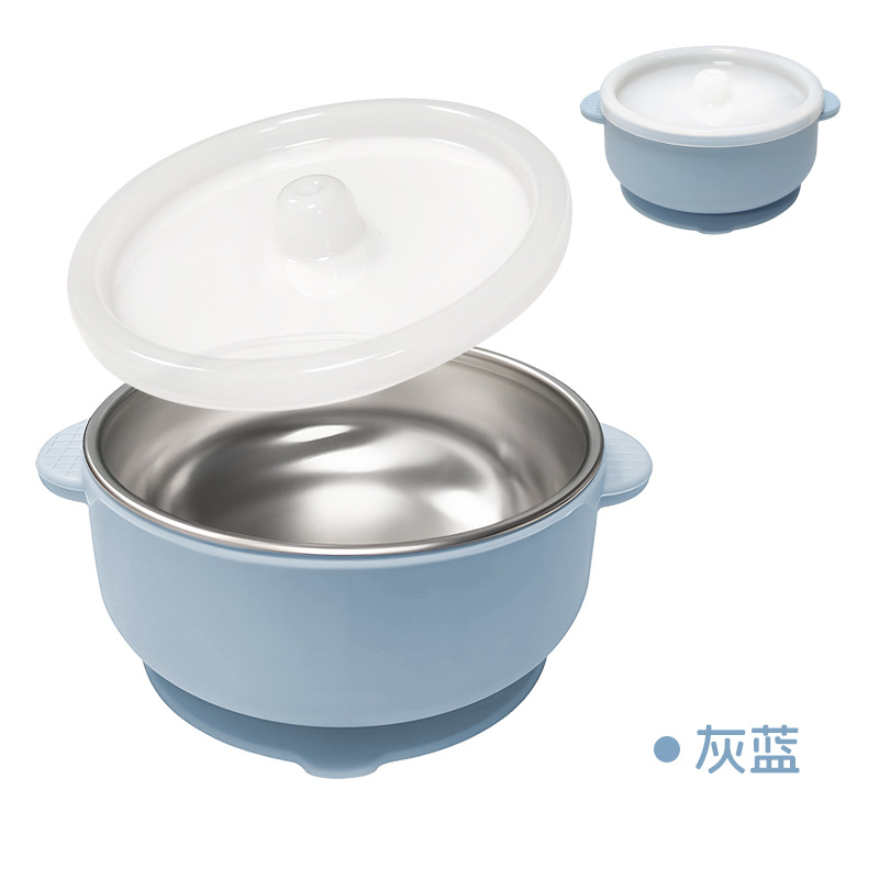 Cuenco de acero inoxidable Amazon 304 con tapa antipolvo Cuenco de silicona para niños con ventosa