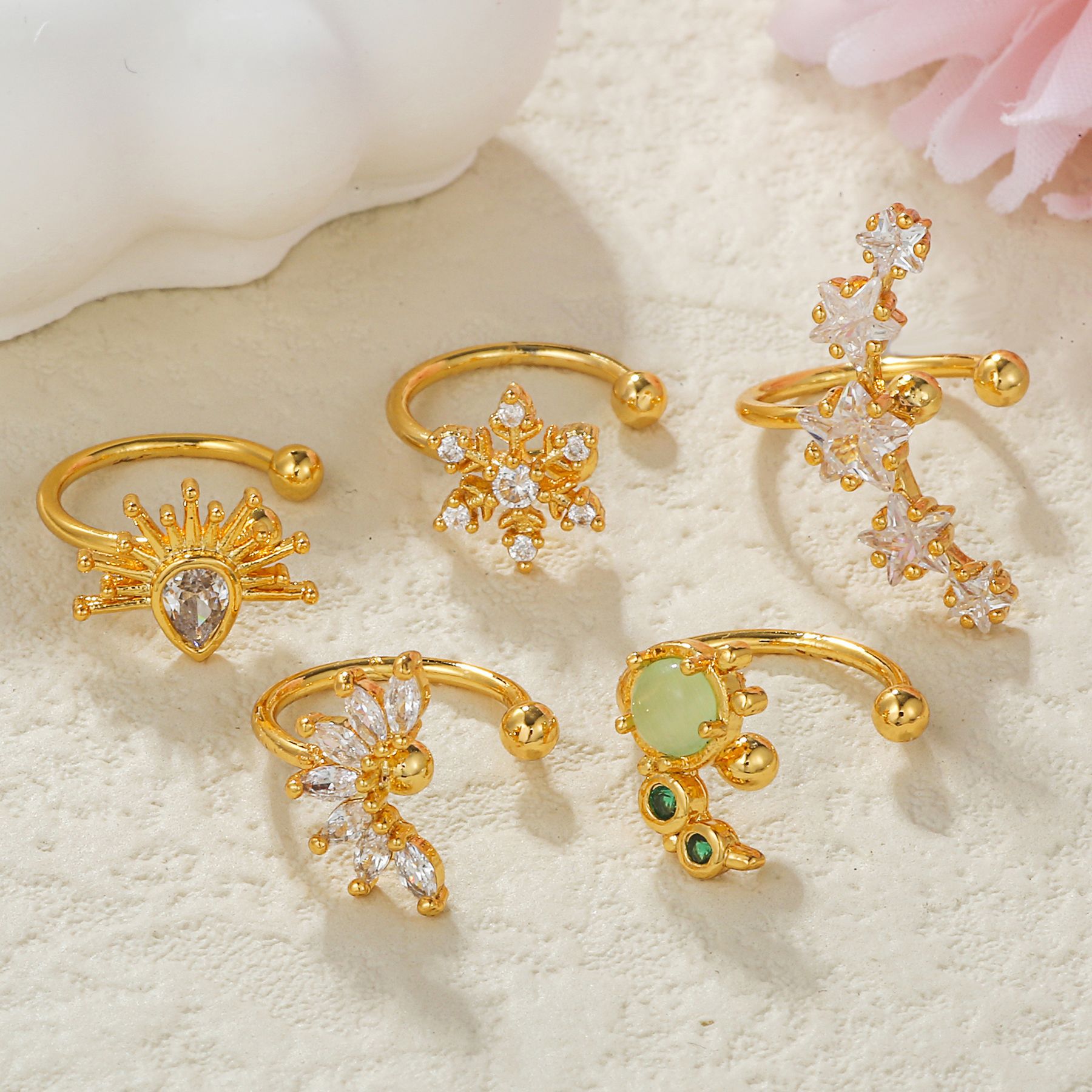 Glam Pentagram Brass Plating Zircon Ear clips 1 Piece