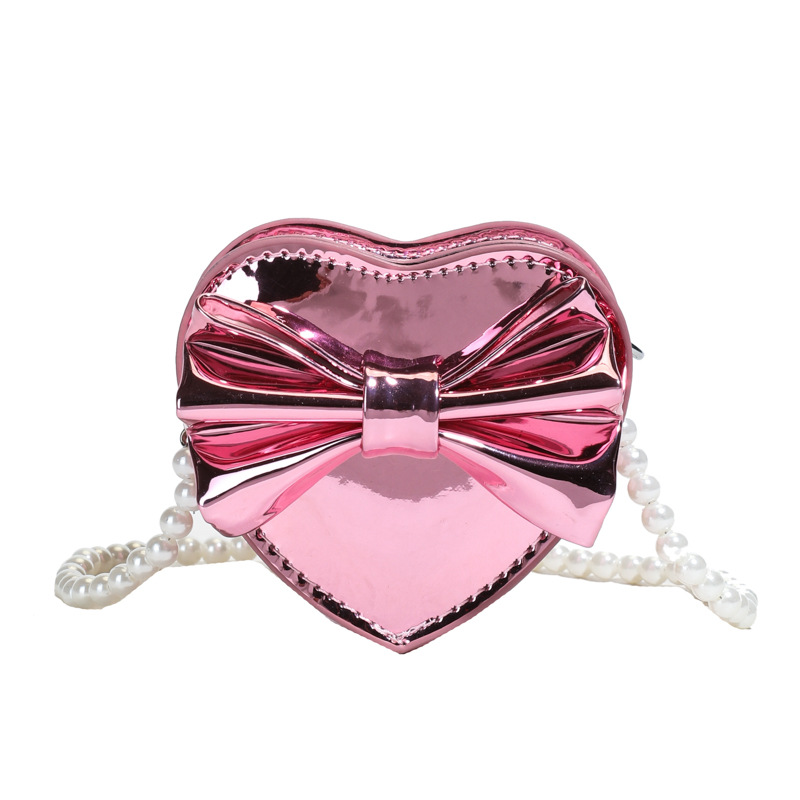 Bolso de hombro de niña brillante láser de moda Mini love bowknot bandolera de bebé bolso de cadena de perlas para niños
