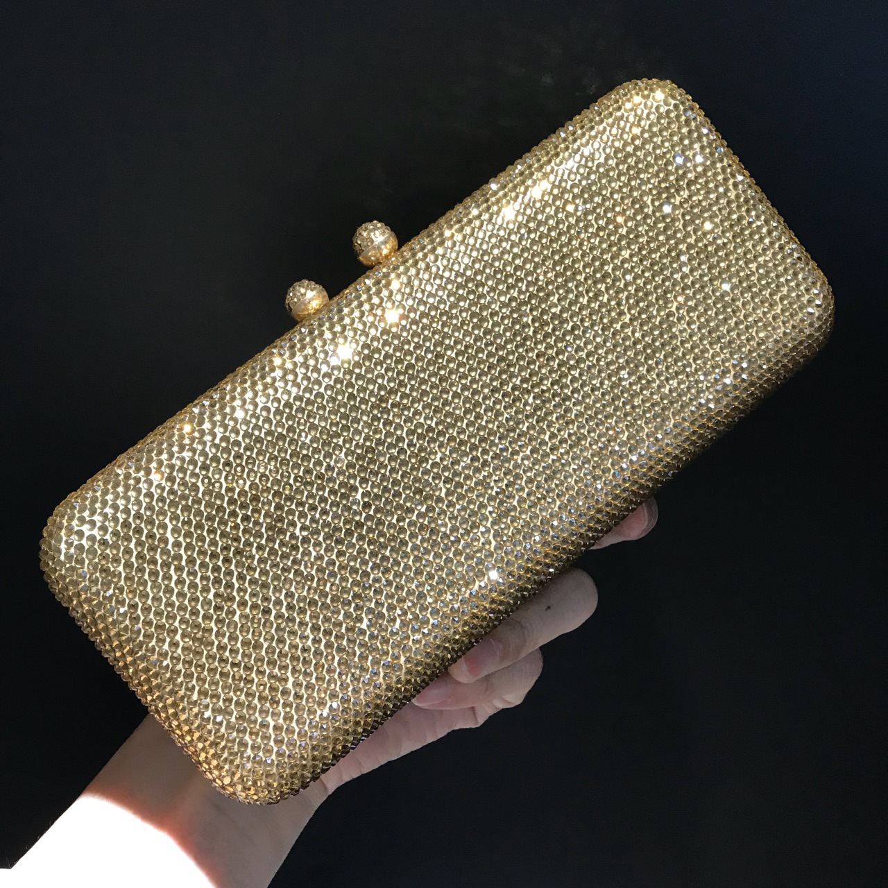 Túi clutch nữ đính đá lấp lánh phong cách Âu Mỹ, dáng vuông ngang nhỏ gọn — Màu nâu chi tiết 4