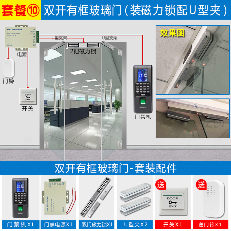 Package 10: Double open framed glass door with magnetic lock