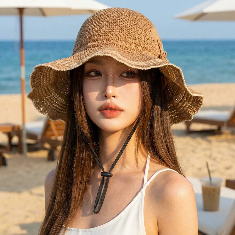 Spring and Summer New Korean Style Sun Hat for Women, Summer Japanese Style Plain Face-Covering Sun Hat, Outdoor Large Brim Sun Protection Hat