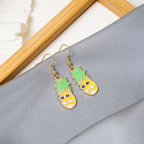Fun cartoon asymmetrical oil drop earrings, national trend panda animal fruit earrings, cute mushroom leaf earrings