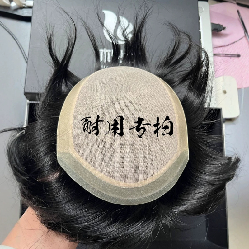 Full-Threaded Needle Upgrade Durable German Yarn Needle-Pointed Men's Hairpiece with Real Human Hair and Realistic Scalp for Men