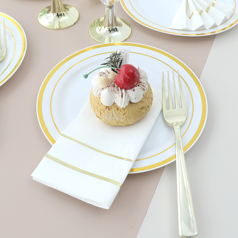 7.5 inch disposable birthday party tableware round plastic dinner plate golden food grade PS plate in stock wholesale