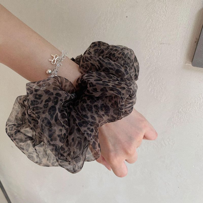 韩系蓬松慵懒风豹纹网纱大肠发圈女高级感马尾辫头绳发饰头花头饰|undefined