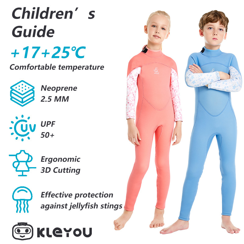 Kleyou Wetsuit 2/3mm Girls Boys One-Piece Swimsuit Warm Long-Sleeved Sunscreen Surfing Suit Diving Camouflage