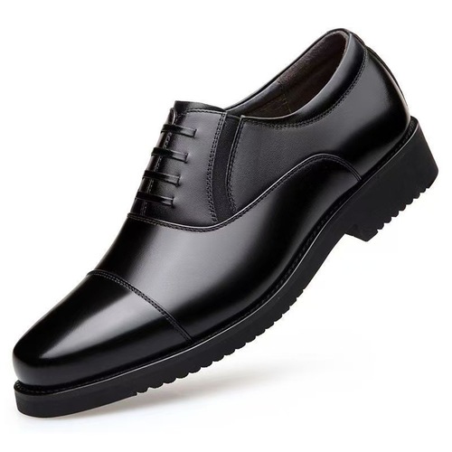 Business Casual Men's Leather Shoes Three-Piece Soft Sole Black Work Shoes Versatile Trendy British Style Pointed Toe Shoes