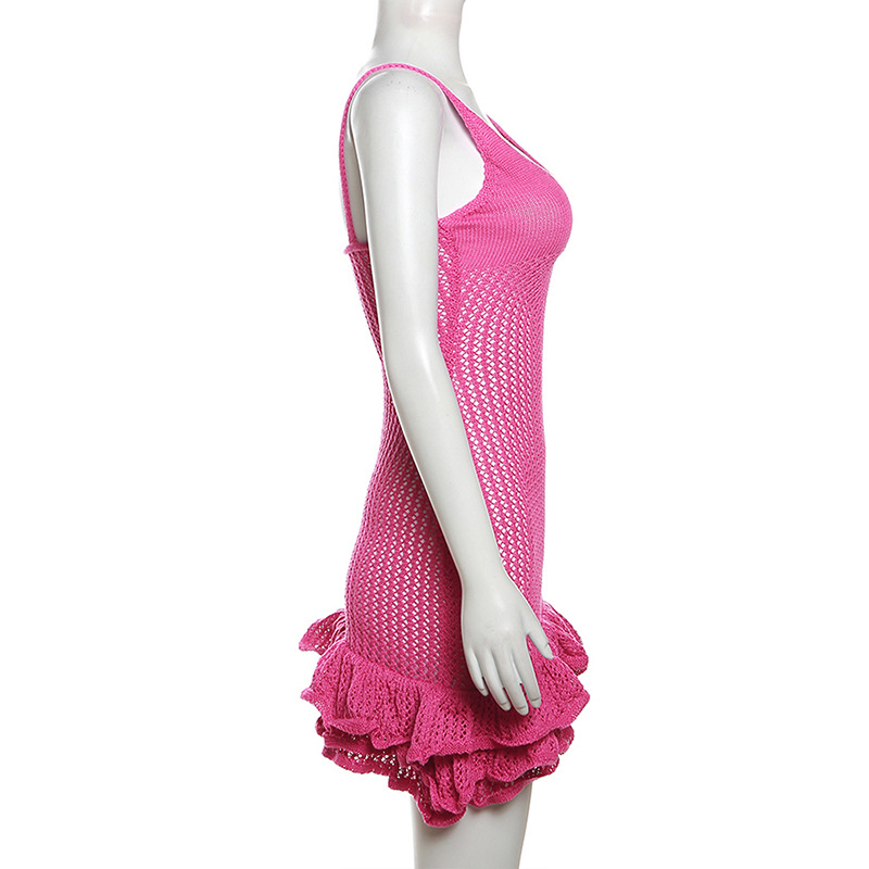 2024 Abito da donna nuovo sexy con bordo auricolare in legno cavo, lavorato a maglia, con fascia avvolgente_voghion.com