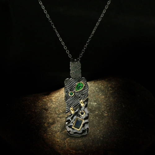 Ebay Hot Selling Black Gold Three-Piece Engraved Ring Black Color Stone Ethnic Retro Style Necklace Earrings DIY Accessory