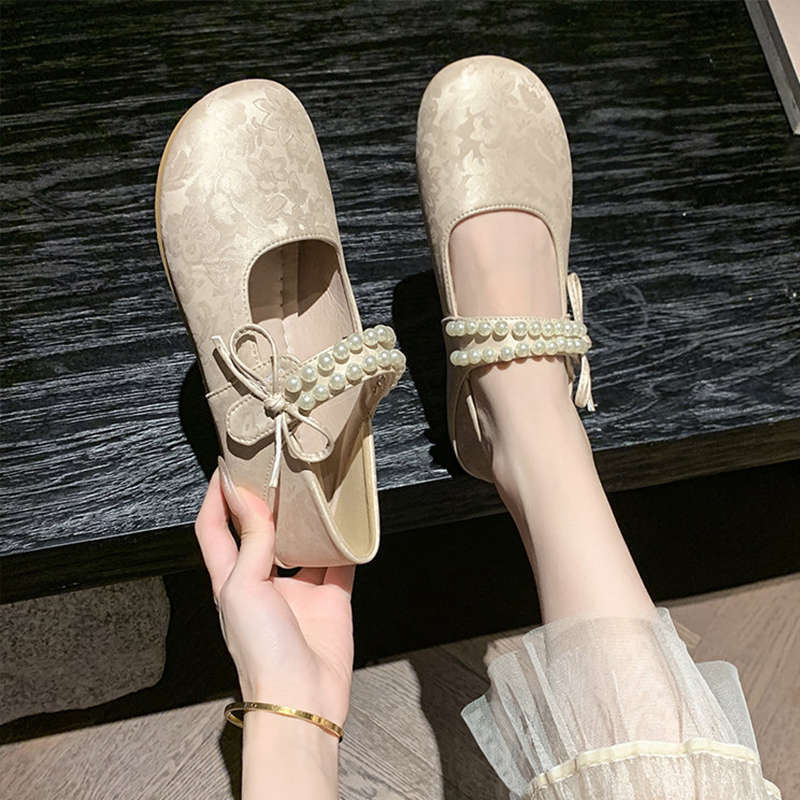 French Retro Pearl Strap Ballet Flats for Women 2026 Spring and Autumn New Style Chanel-Style Mary Jane Shoes