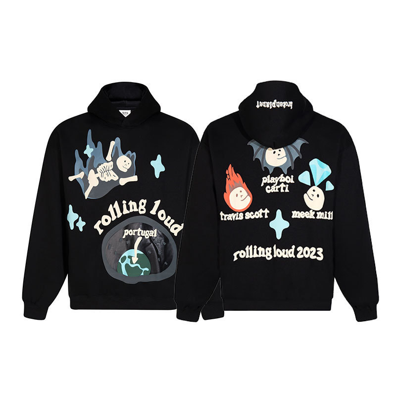 Broken Planet Letter Foam Print Loose Casual Fleece-Lined Hoodie for Men and Women Trendy