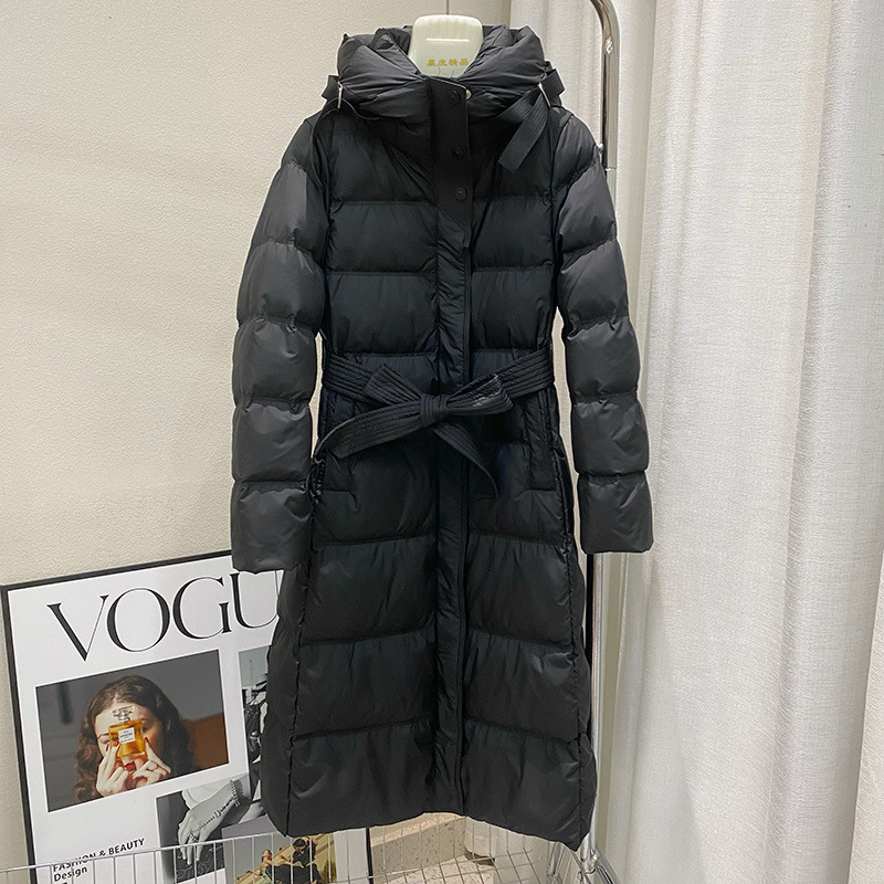 2025新款羽绒服女长款过膝白鸭绒加厚收腰显瘦腰带款外套女装批发|undefined