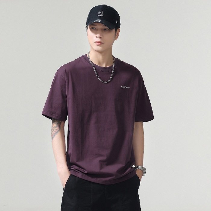 80 frío algodón camiseta de mangas cortas hombre 2026 verano transpirable camiseta de mangas cortas casuales blanco negro