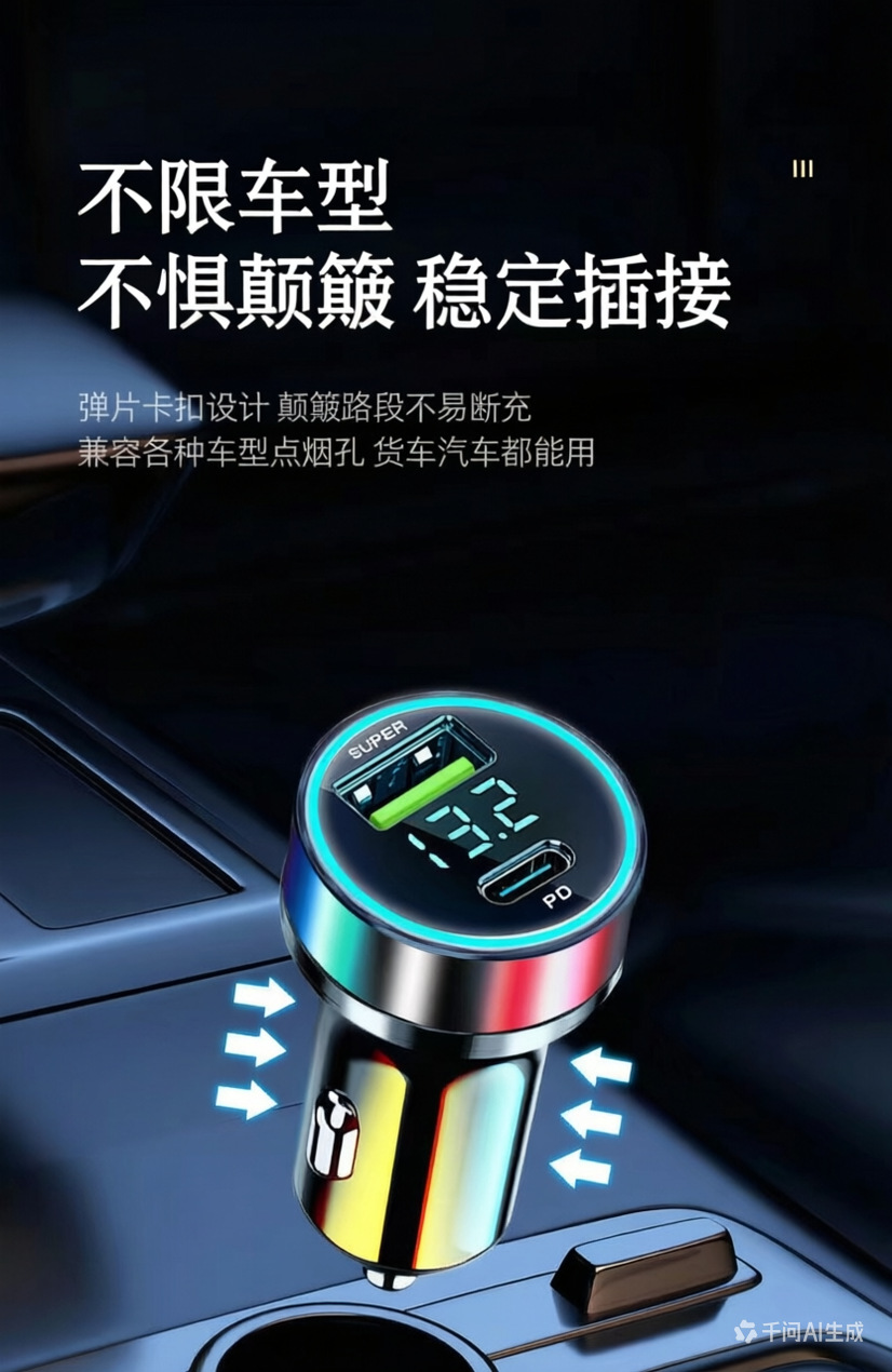 Digital Display 120W Car Mobile Phone Charger Super Fast Charging Suitable for Huawei and Apple Pd Flash Charging Aluminum Alloy Car Charger