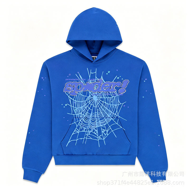 Sp5der Hoodie Rhinestone Web Blue