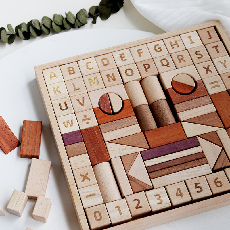 Children's Lacquerless Classical Wooden Building Construction 123567-year-old Enlightenment Educational Early Education Wooden Color Personally Wooden Building Blocks