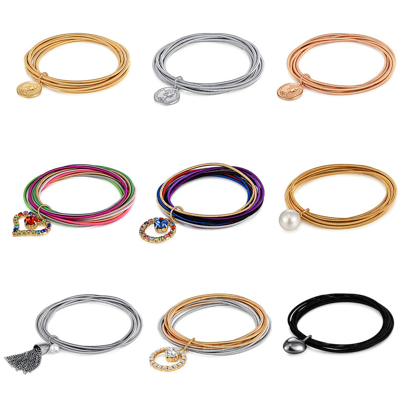 Popular foreign trade accessories, exclusively for cross-border supply, multi-layer stackable iron metal guitar string colorful spring bracelet