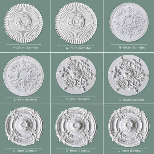 French-style PU ceiling light panel, minimalist round ceiling fixture, decorative pendant lamp base, faux-gypsum circular disc, floral-patterned ceiling mount