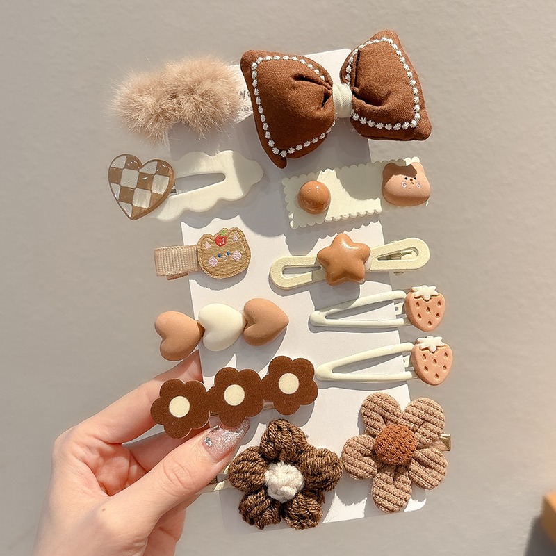 Niños arco tocado lindos flores de peluche pinzas de cabello de la niña lateral frangeo pequeño clip de cabello de frente