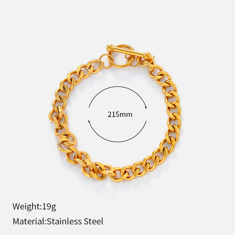 ヨーロッパとアメリカのクロスボーダーシンプルなステンレス鋼の太いブレスレット電気メッキ 18 K ゴールドチェーンブレスレットヒップホップスタイルチタン鋼ブレスレット|undefined