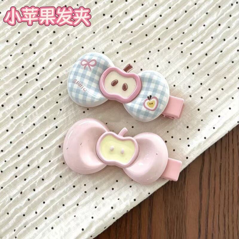 Sweet and Cute Cream-Colored Apple Hair Clip for Girls, Versatile Duckbill Clip, Trendy Cartoon Hair Accessory