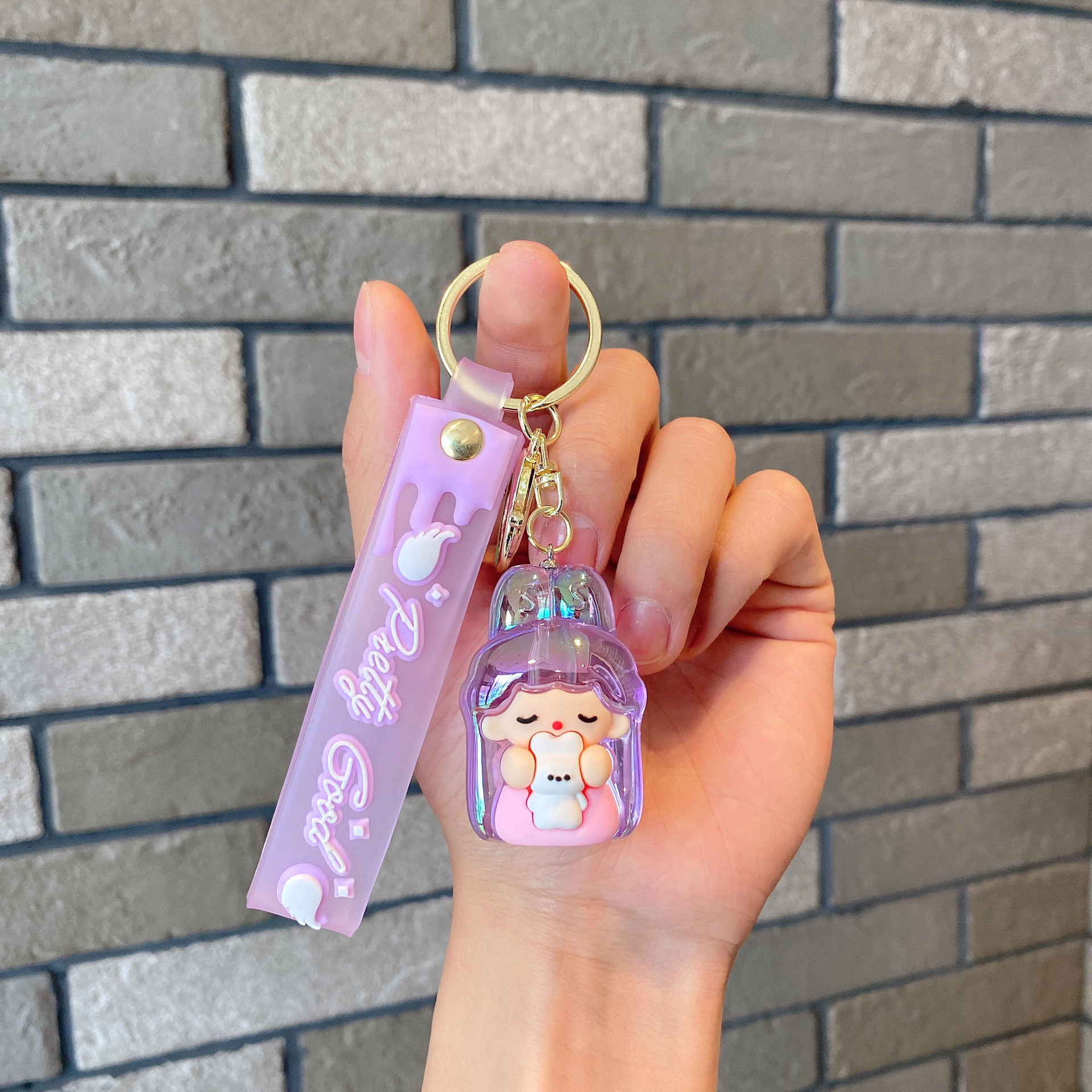 Acrílico transparente UV colorido dibujos animados lindos orejas de conejo llavero colgante pareja pequeña bolsa de regalo accesorios